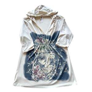 Vintage Kika Graphic Floral Print Hooded Tunic Top